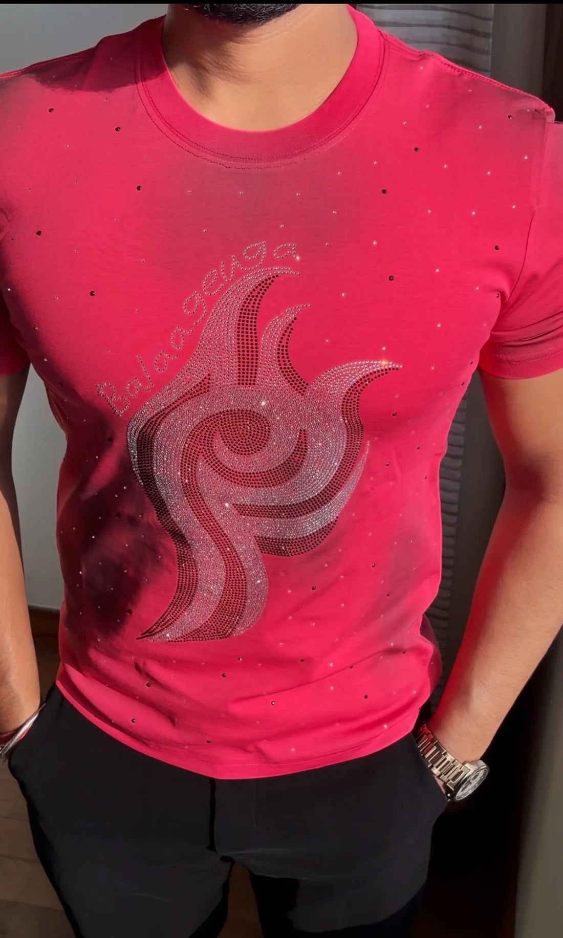 ACID FLAME LUXURY DIAMOND RHINESTONE TSHIRT - SET OF 16 PCS (M L XL XXL) x Rs.850