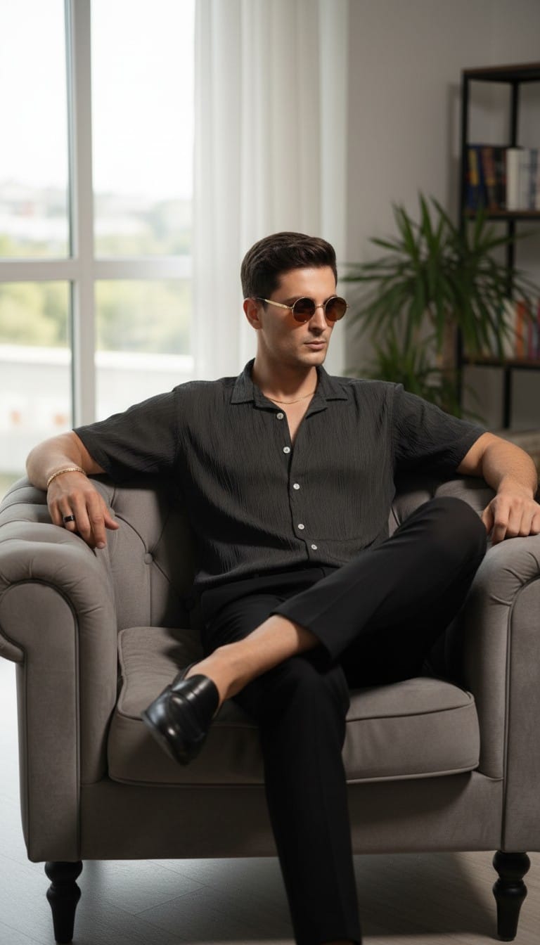 BLACK ZIG ZAG FABRIC SHIRT