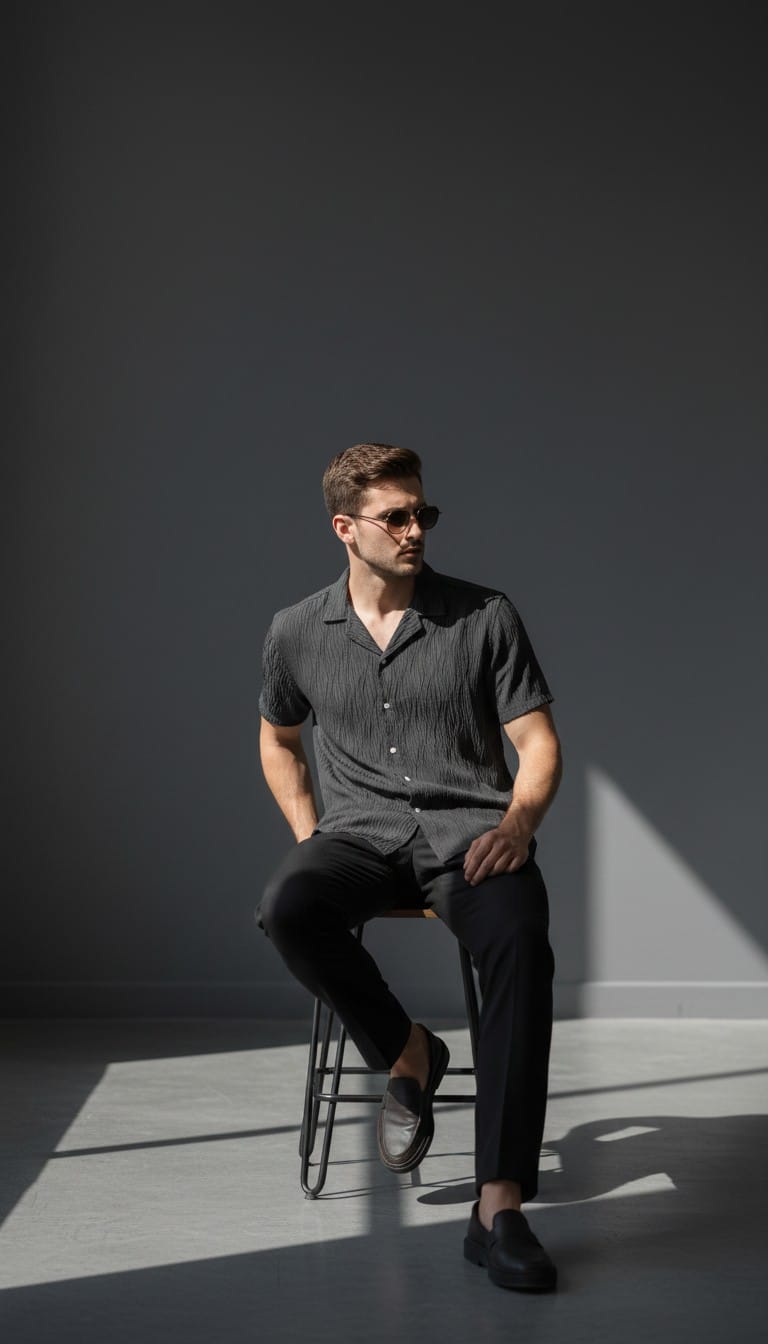 ZIG ZAG FABRIC SHIRT BLACK