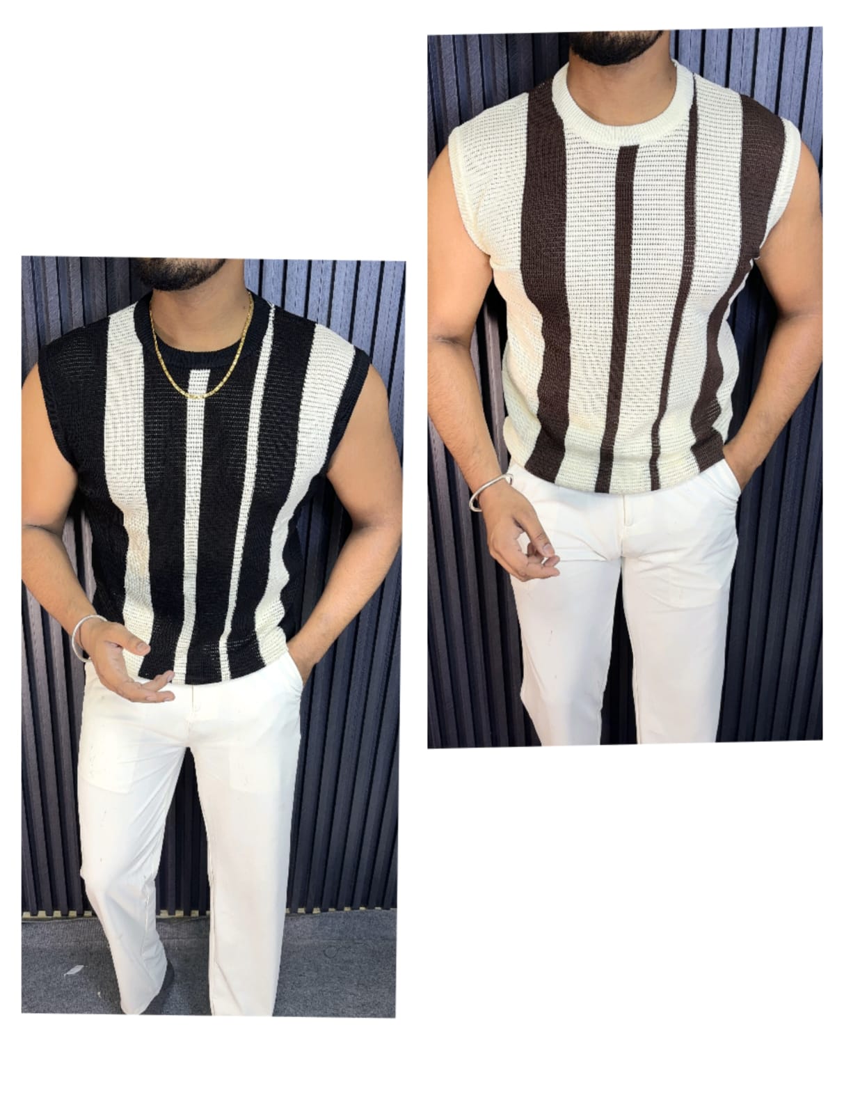 KNITTED SANDO STRIP|| CHINA|| - SET OF 8 PCS ( M L XL XXL ) x Rs.695