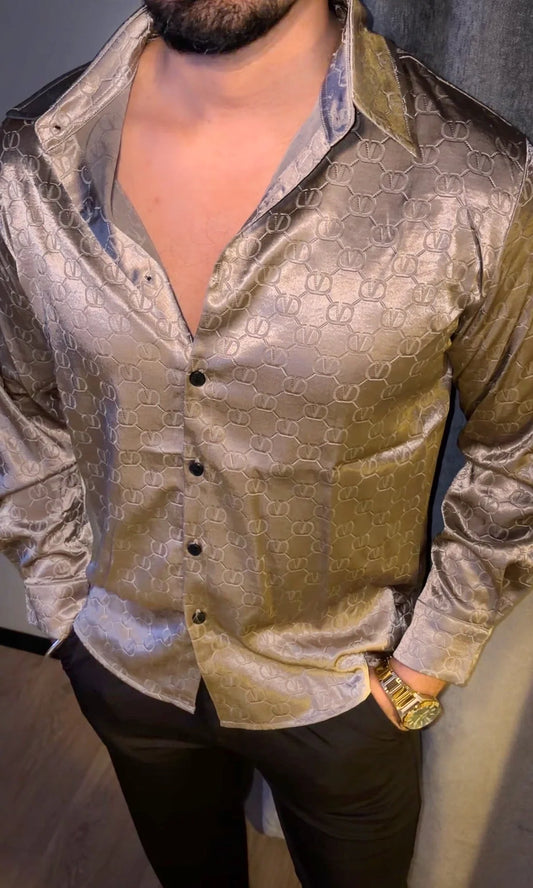 HANGOVER LUXE EMBOSSED ICE SILK LYCRA SHIRT - SET OF 8 PCS ( M L XL XXL ) x Rs. 1395