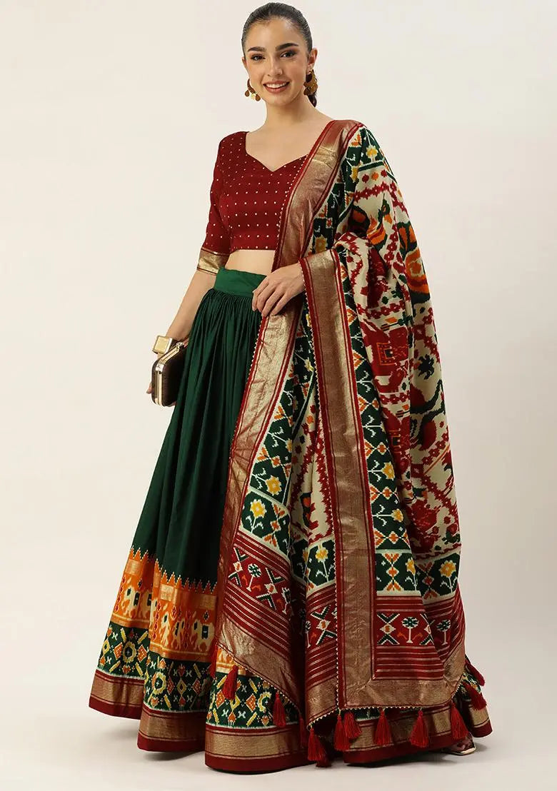 Green Foil Work Tussar Silk Lehenga Choli Set Pehenawa