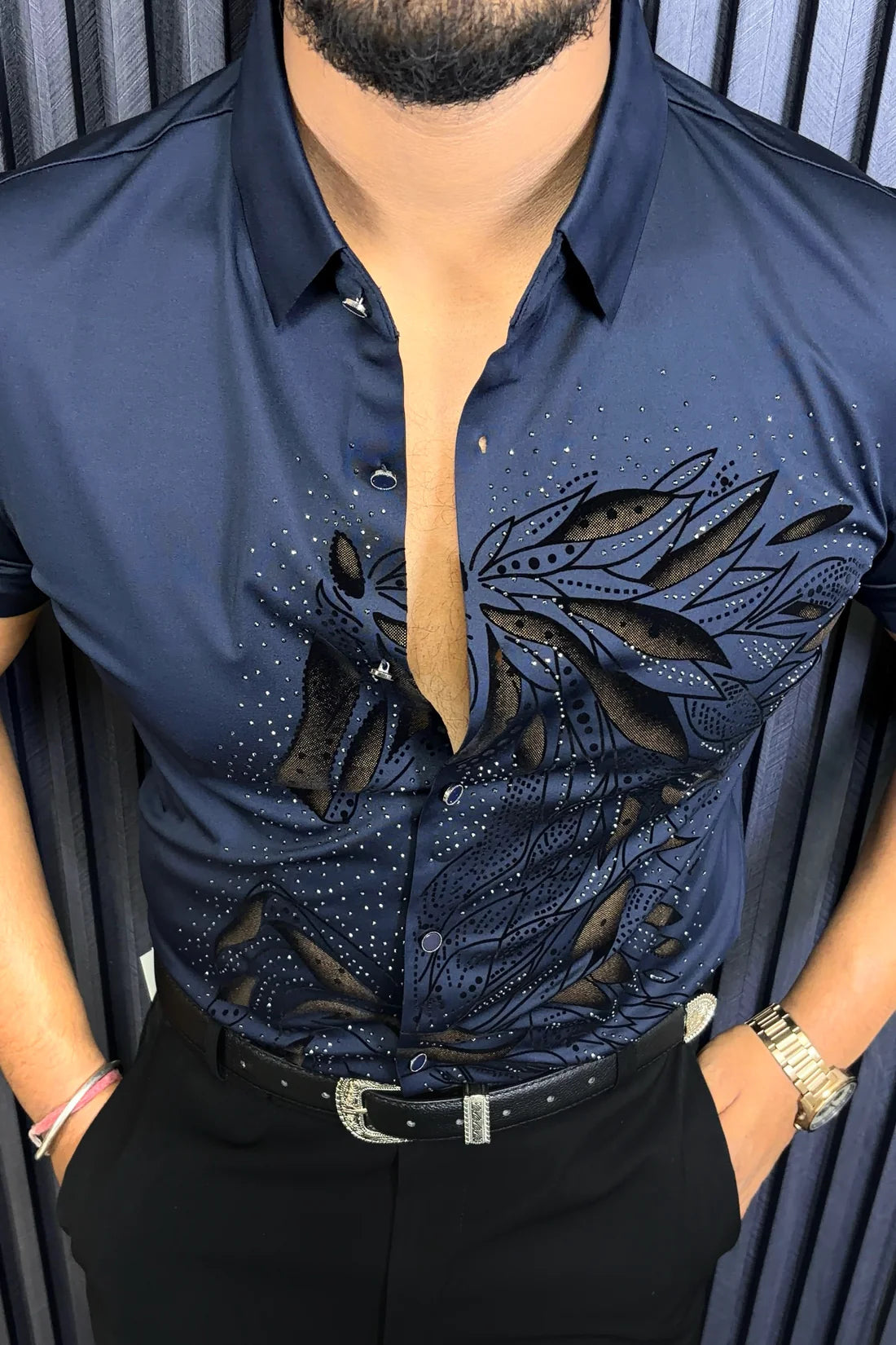 KNIGHT JACQUARD HALF SLEEVE SHIRT - SET OF 12 PCS ( M L XL XXL ) x Rs.1095