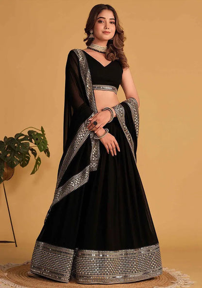 Black Sequin Embroidered Faux Blooming Lehenga Set Pehenawa