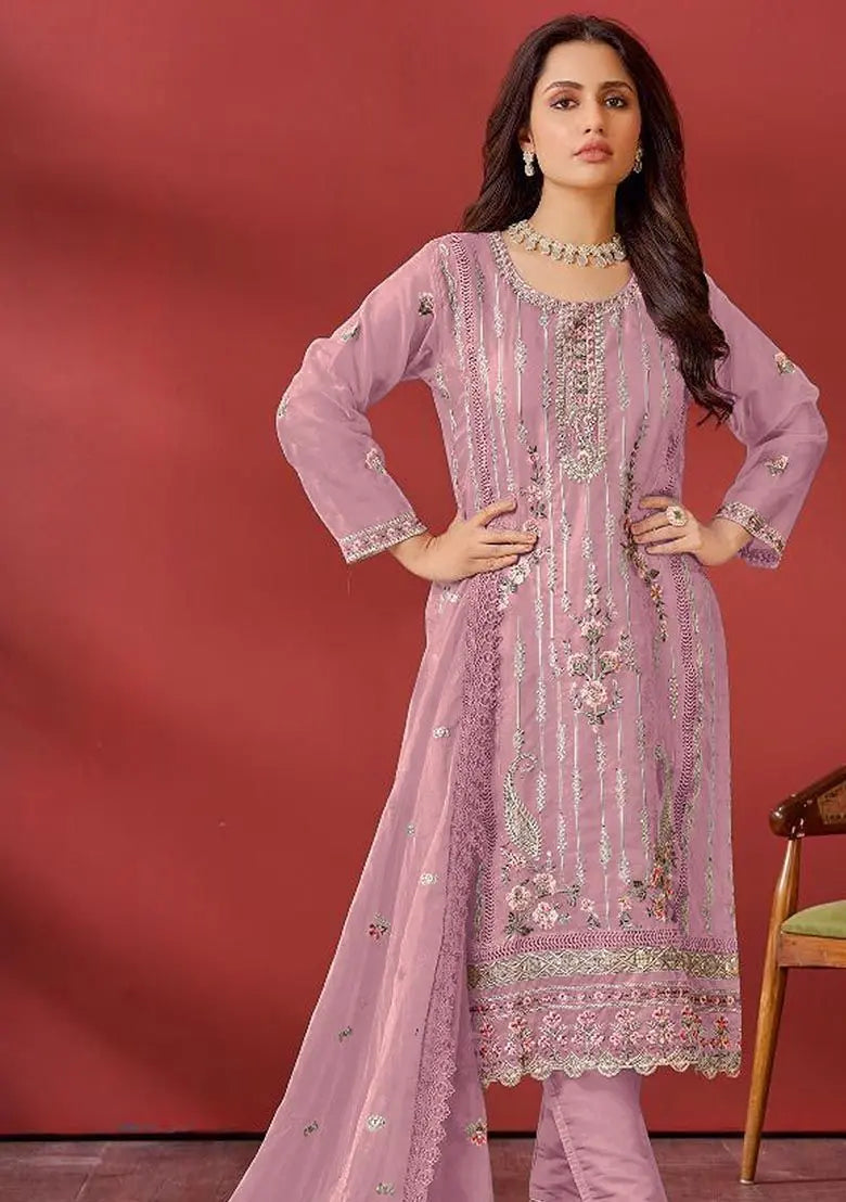 Pink Embroidered Organza Kurta Set Pehenawa