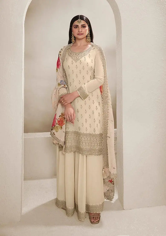 Cream Embroidered Silk Kurta Set Pehenawa