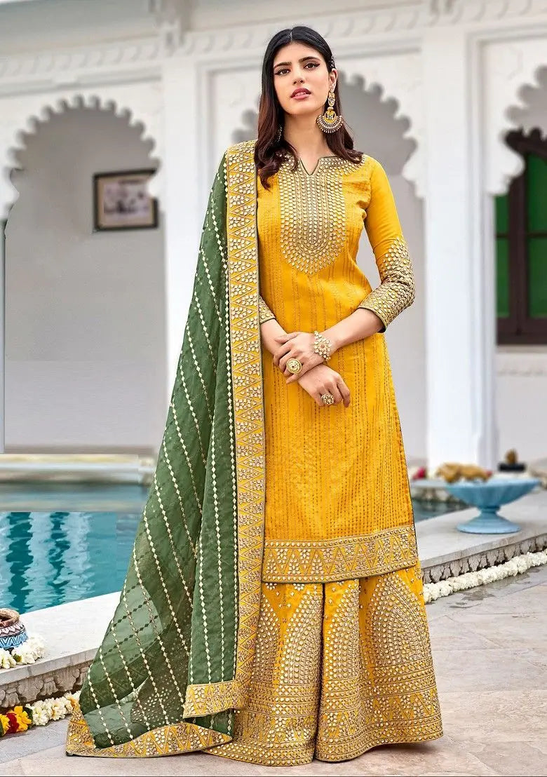 Yellow Embroidered Georgette Kurta Set Pehenawa