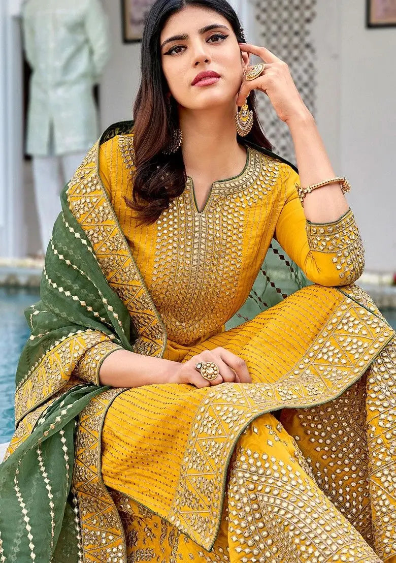 Yellow Embroidered Georgette Kurta Set Pehenawa