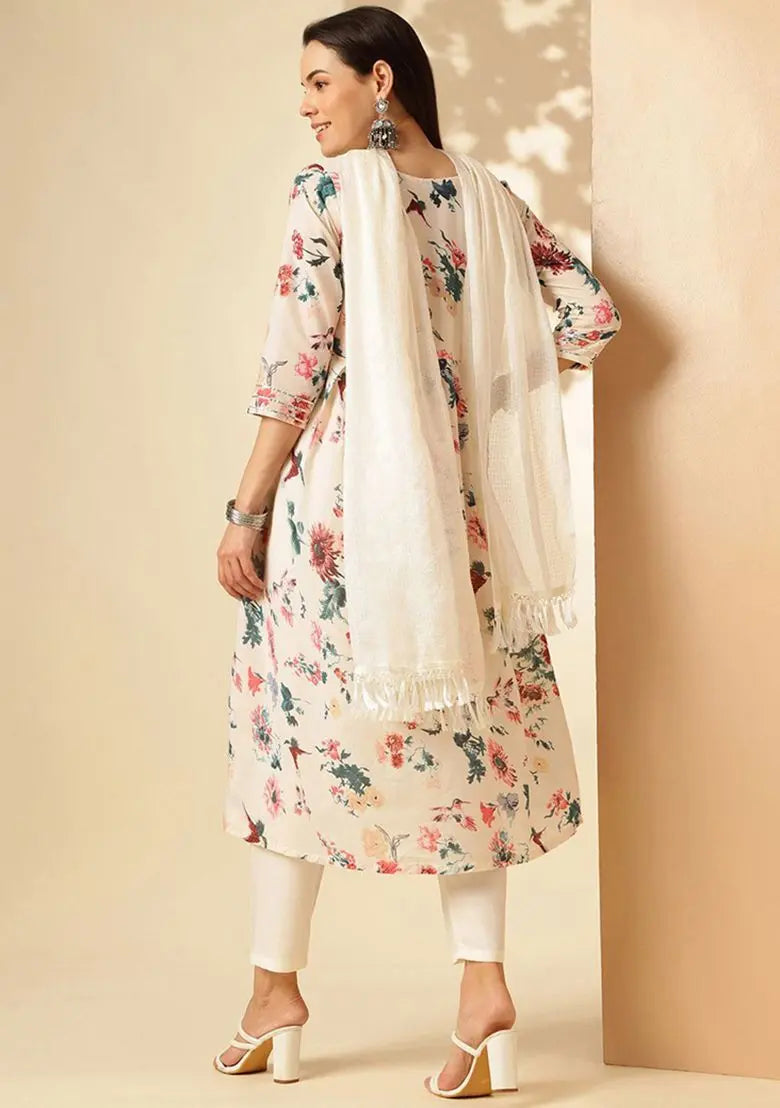 White Embroidered Cotton Kurta Set Pehenawa