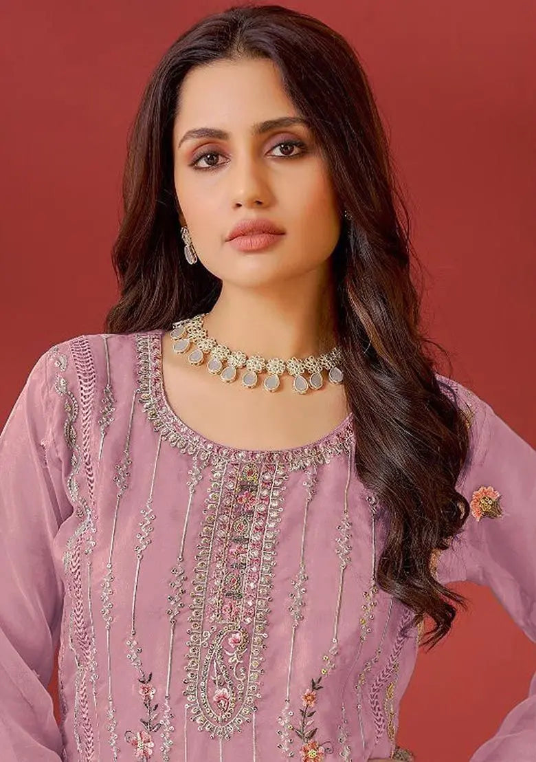 Pink Embroidered Organza Kurta Set Pehenawa