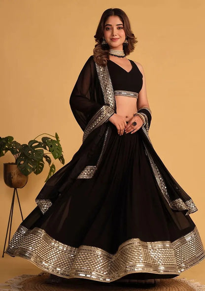 Black Sequin Embroidered Faux Blooming Lehenga Set Pehenawa