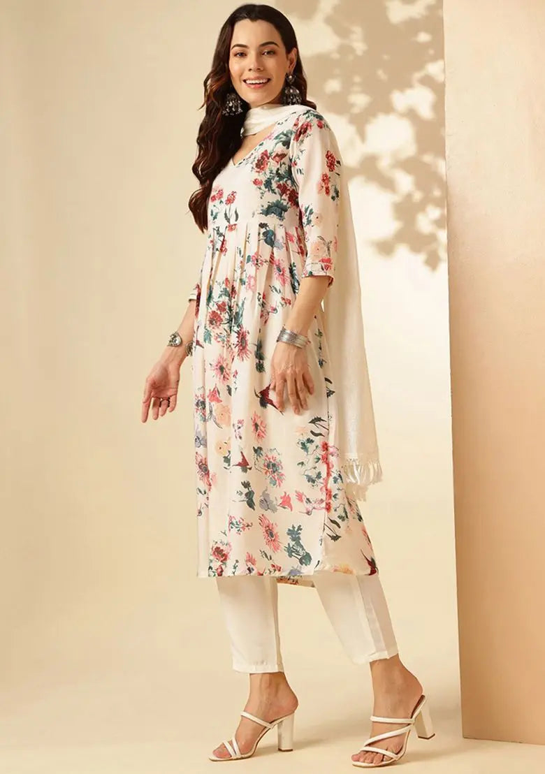 White Embroidered Cotton Kurta Set Pehenawa