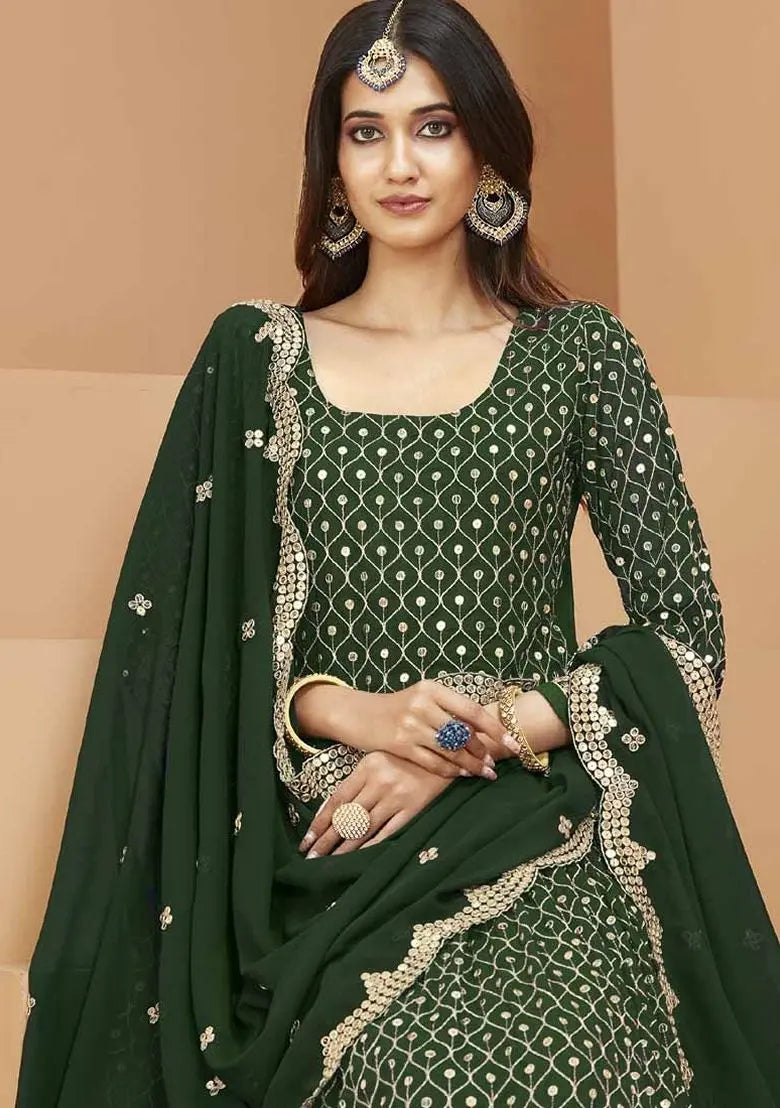 Green Embroidered Georgette Anarkali Gown Set Pehenawa