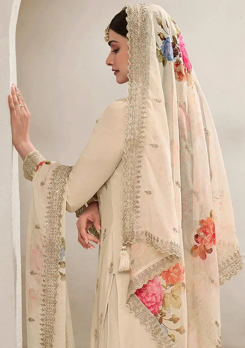 Cream Embroidered Silk Kurta Set Pehenawa