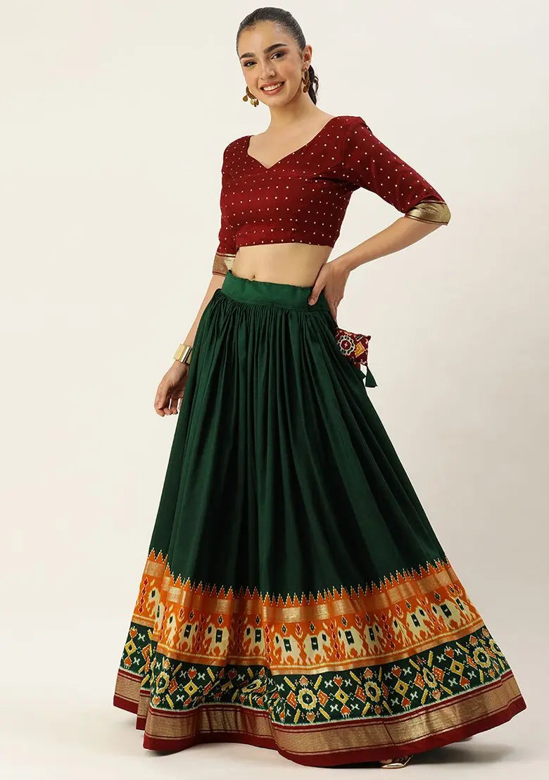 Green Foil Work Tussar Silk Lehenga Choli Set Pehenawa