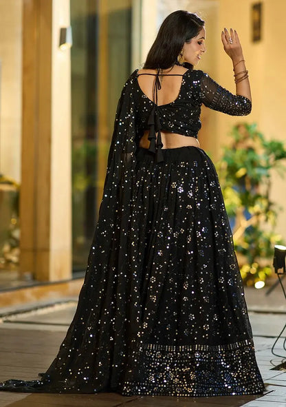 Black Sequin Embroidered Georgette Lehenga Set Pehenawa