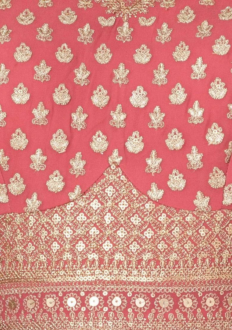 Pink Floral Sequin Embellished Anarkali Gown With Dupatta Pehenawa