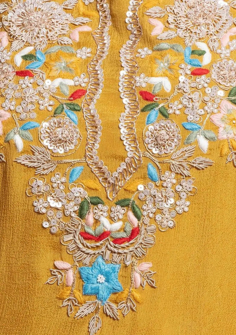 Mustard Sharara Set With Floral Sequin Embellished Kurta And Dupatta Pehenawa