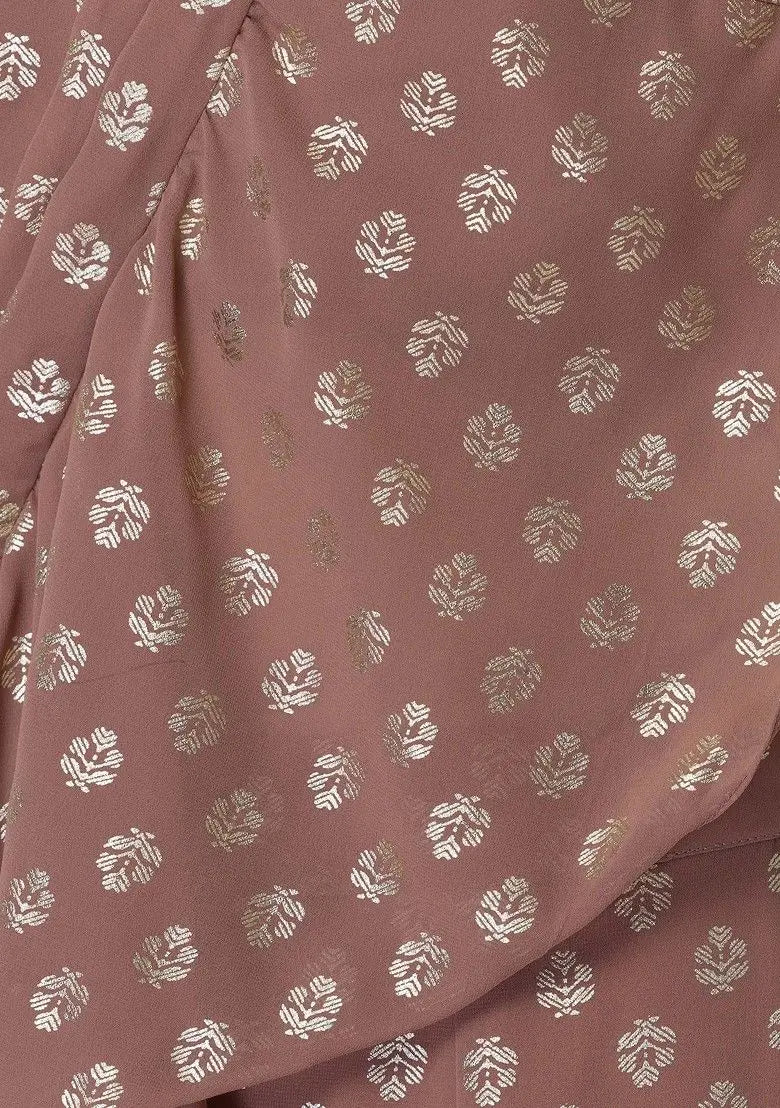 Dusty Pink Foil Print Pre-Stitched Saree Pehenawa