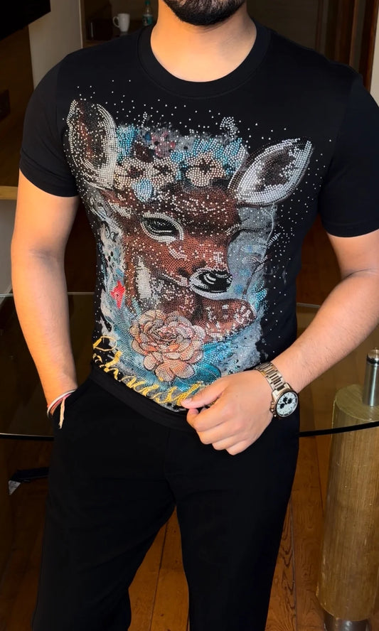 DEER LUXURY DIAMOND RHINESTONE TSHIRT - SET OF 12 PCS (M L XL XXL) x Rs.850