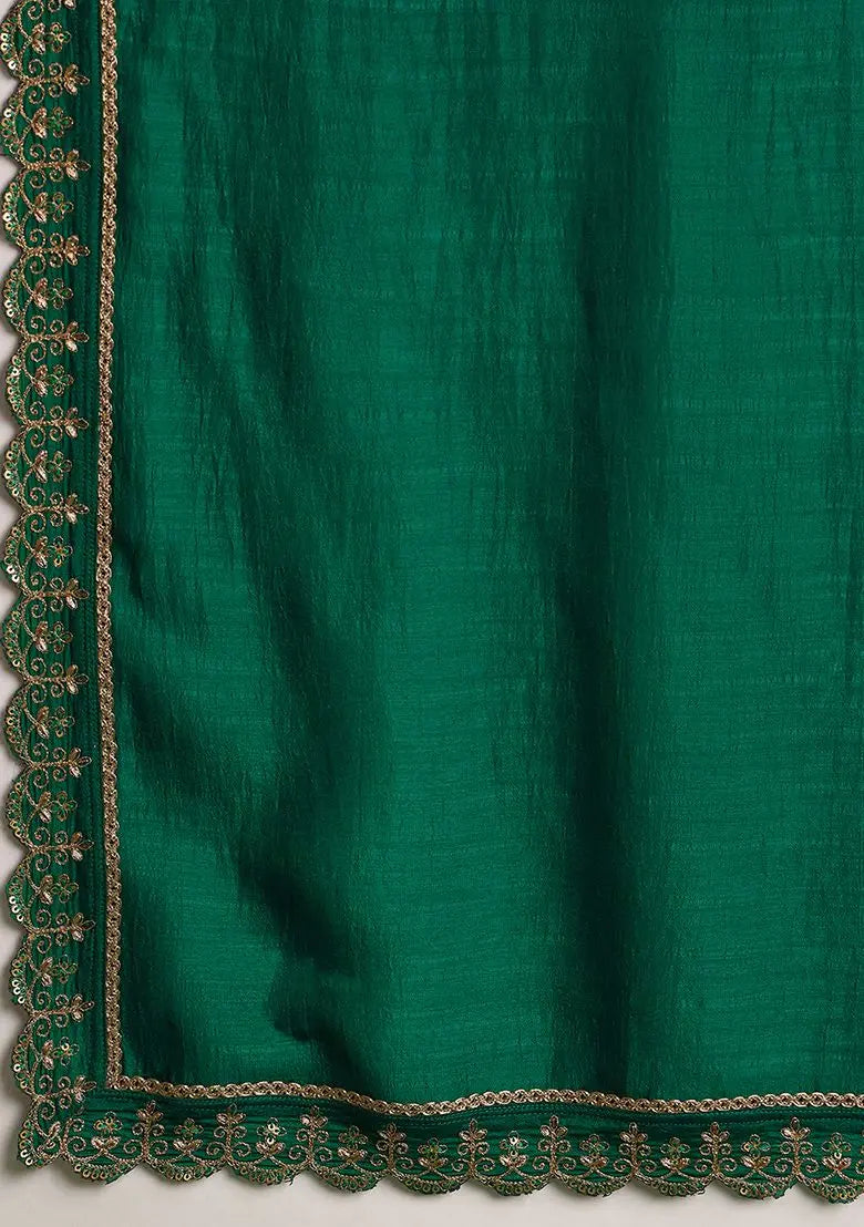 Green Zari Sequin Embroidered Vichitra Kurta Set Pehenawa