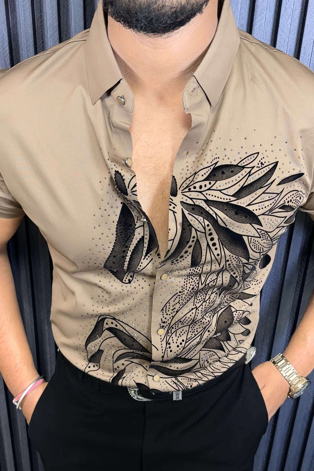 KNIGHT JACQUARD HALF SLEEVE SHIRT - SET OF 12 PCS ( M L XL XXL ) x Rs.1095