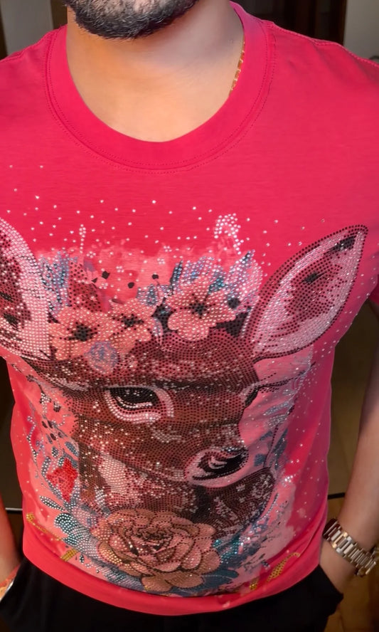 DEER LUXURY DIAMOND RHINESTONE TSHIRT - SET OF 12 PCS (M L XL XXL) x Rs.850