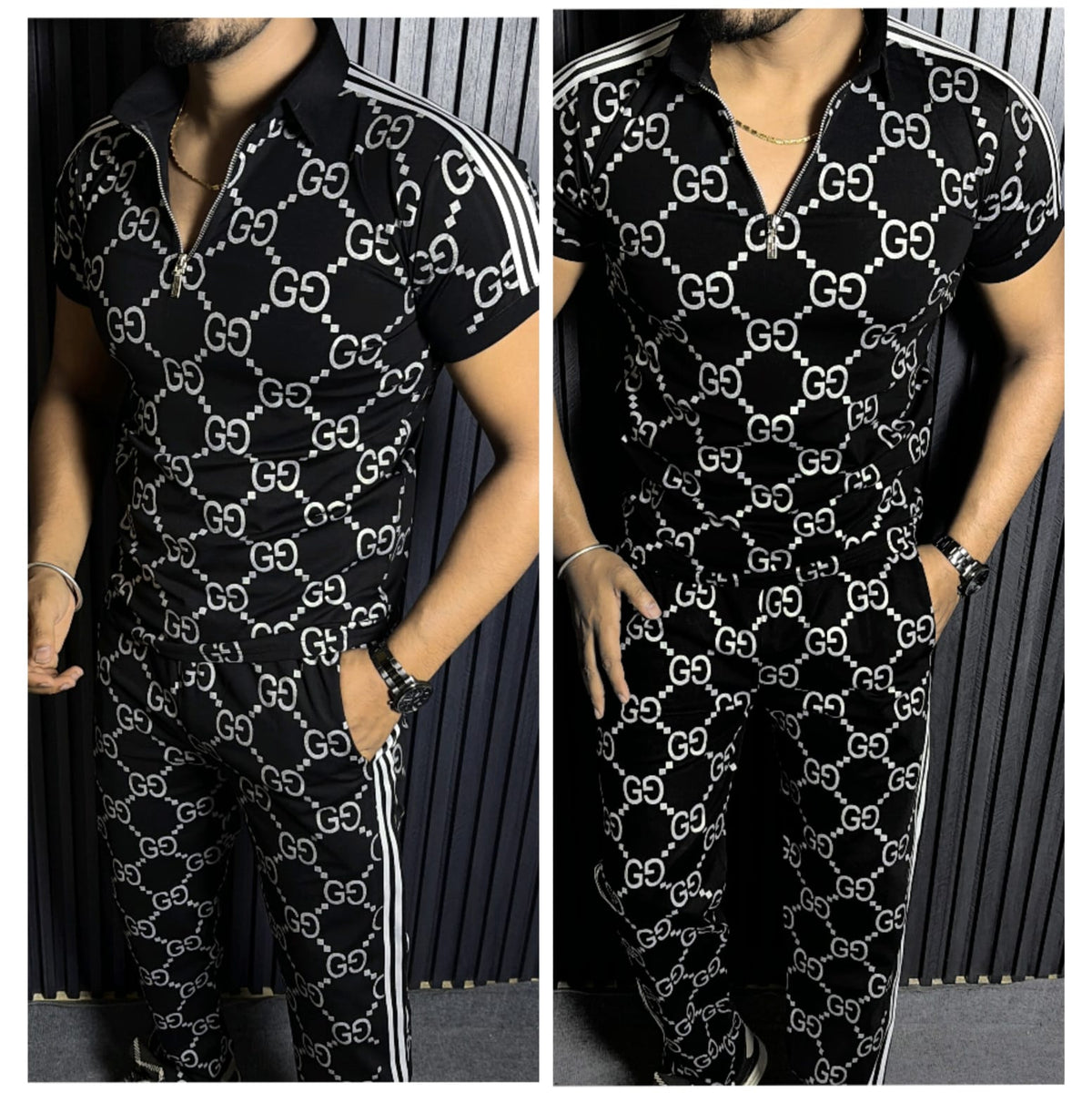 GUCCI ALL OVER SIDE TAPING COORDSET- SET OF 4PCS (M L XL XXL ) x Rs.1050