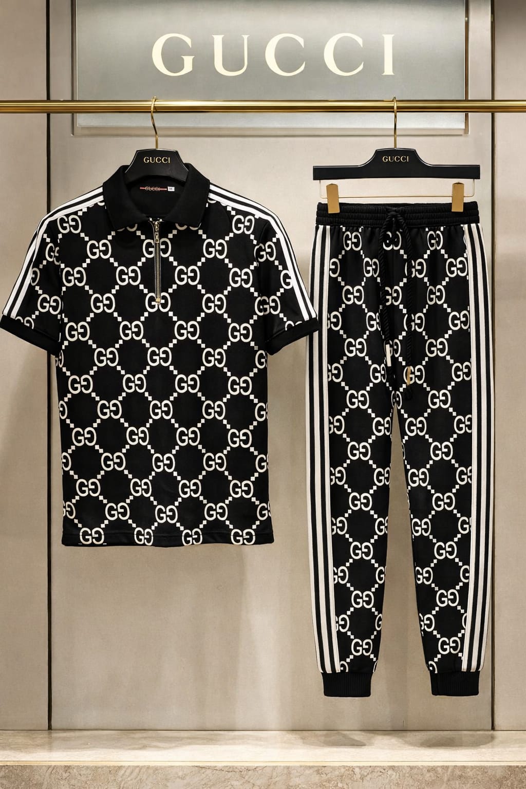 GUCCI ALL OVER SIDE TAPING COORDSET- SET OF 4PCS (M L XL XXL ) x Rs.1050