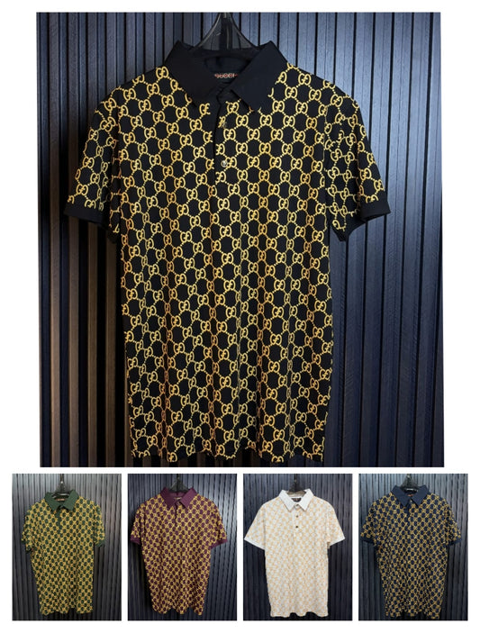 GUCCI GOLD PRINT ALL OVER IMPORTED TSHIRT - SET OF 20 PCS (M L XL XXL) x Rs.495