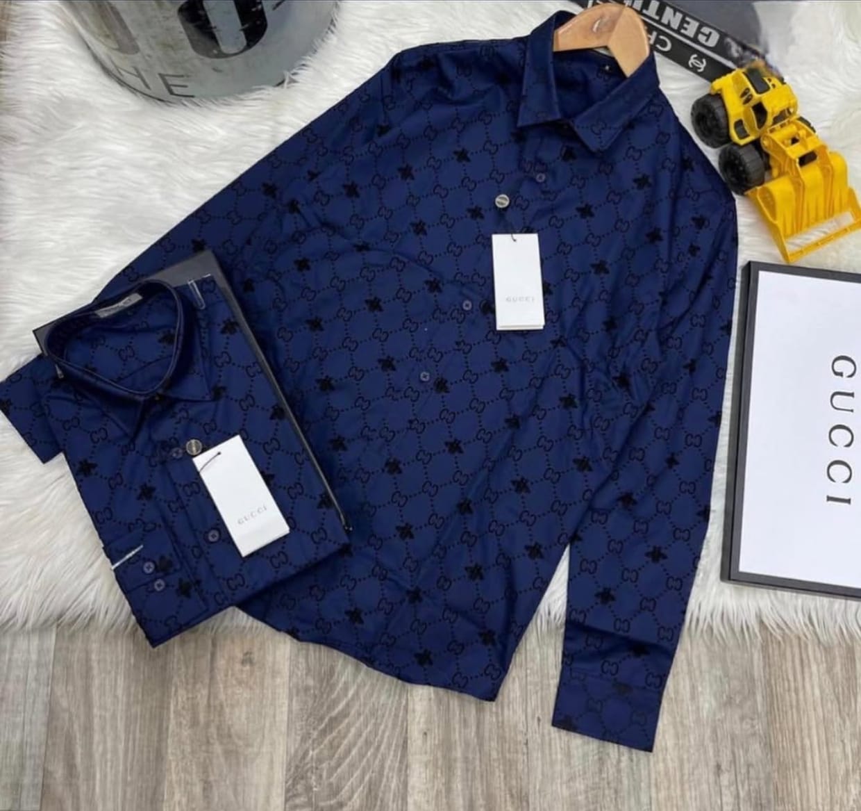 GG ALL OVER FLOCK SHIRT - SET OF 8 PCS ( M L XL XXL )  x Rs. 495
