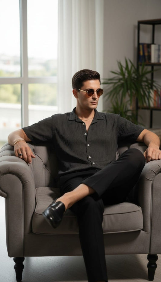BLACK ZIG ZAG FABRIC SHIRT