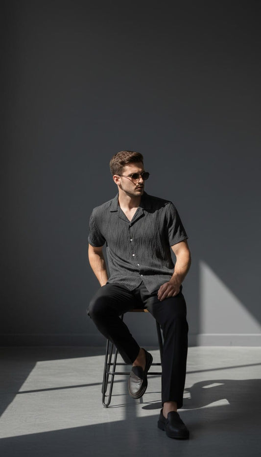 ZIG ZAG FABRIC SHIRT BLACK