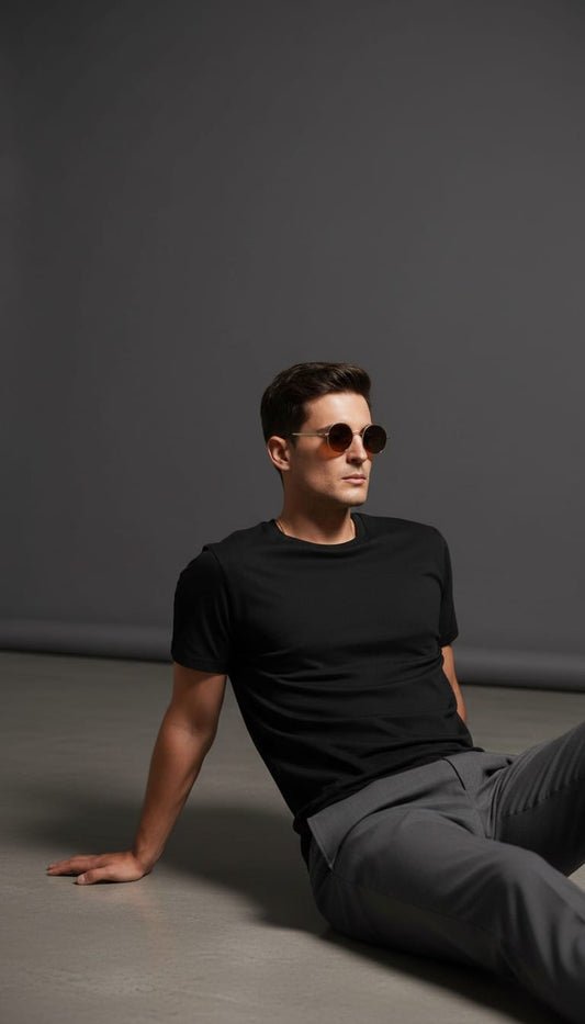 SOOLID LYCRA BLACK TSHIRT