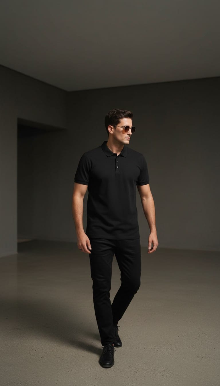 SOLID POLO BLACK TSHIRT
