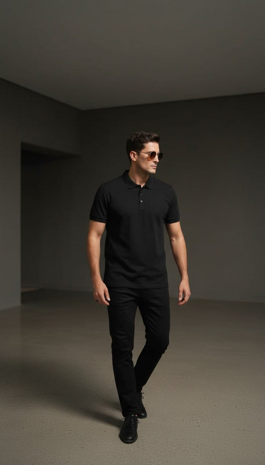 SOLID POLO BLACK TSHIRT