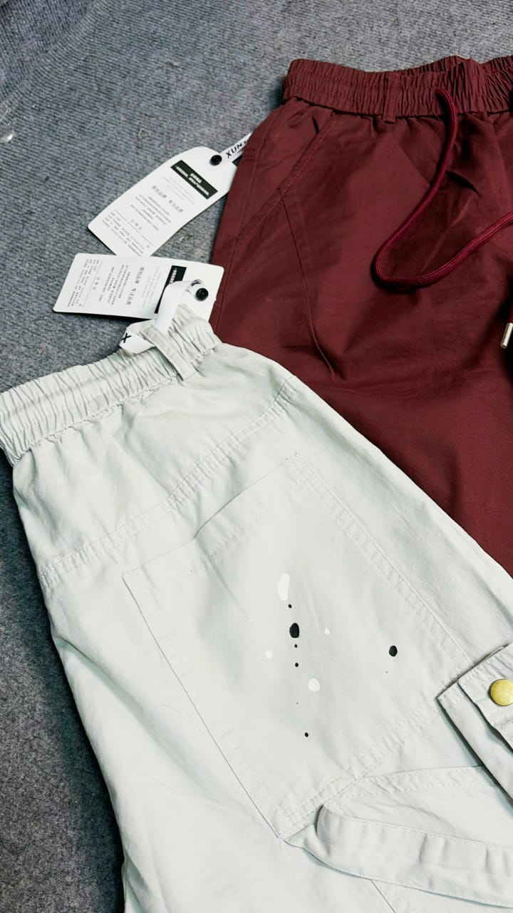 IMPORTED PARACHUTE INK DARTED BAGGY CARGO - SET OF 12 PCS ( M L XL XXL ) x Rs.795
