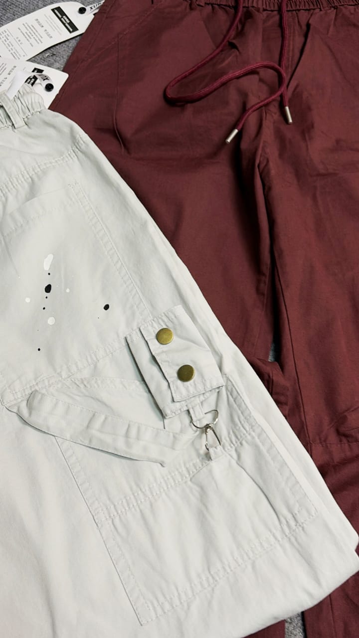 IMPORTED PARACHUTE INK DARTED BAGGY CARGO - SET OF 12 PCS ( M L XL XXL ) x Rs.795