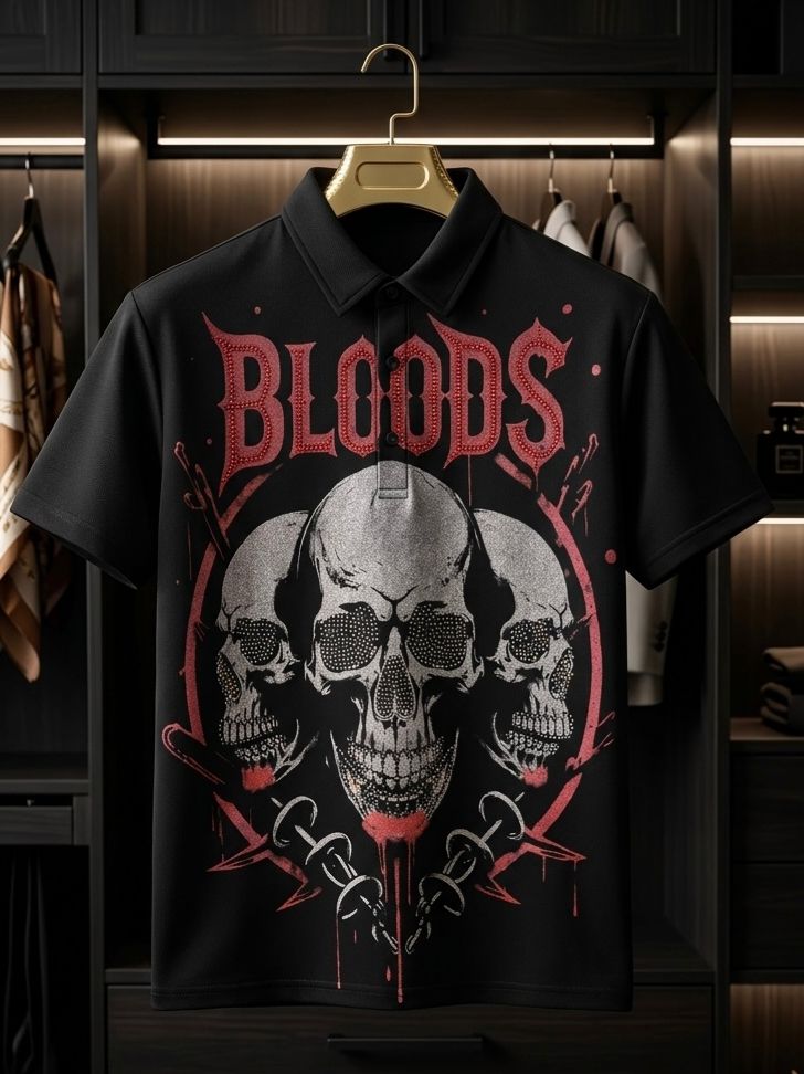 BLOODS SKULL PRINTED TSHIRT - SET OF 8 PCS (M L XL XXL) x Rs. 495