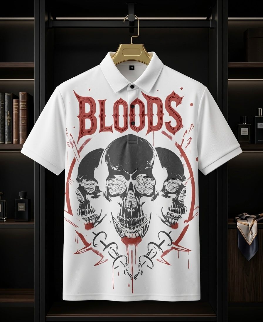 BLOODS SKULL PRINTED TSHIRT - SET OF 8 PCS (M L XL XXL) x Rs. 495