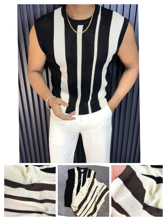 KNITTED SANDO STRIP|| CHINA|| - SET OF 8 PCS ( M L XL XXL ) x Rs.695