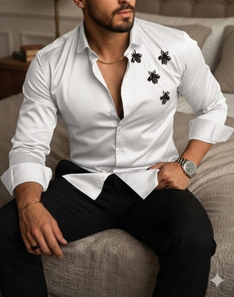 HAND EMBROIDERY SATIN COTTON SHIRT - SET OF 4 PCS ( M L XL XXL ) x Rs.595