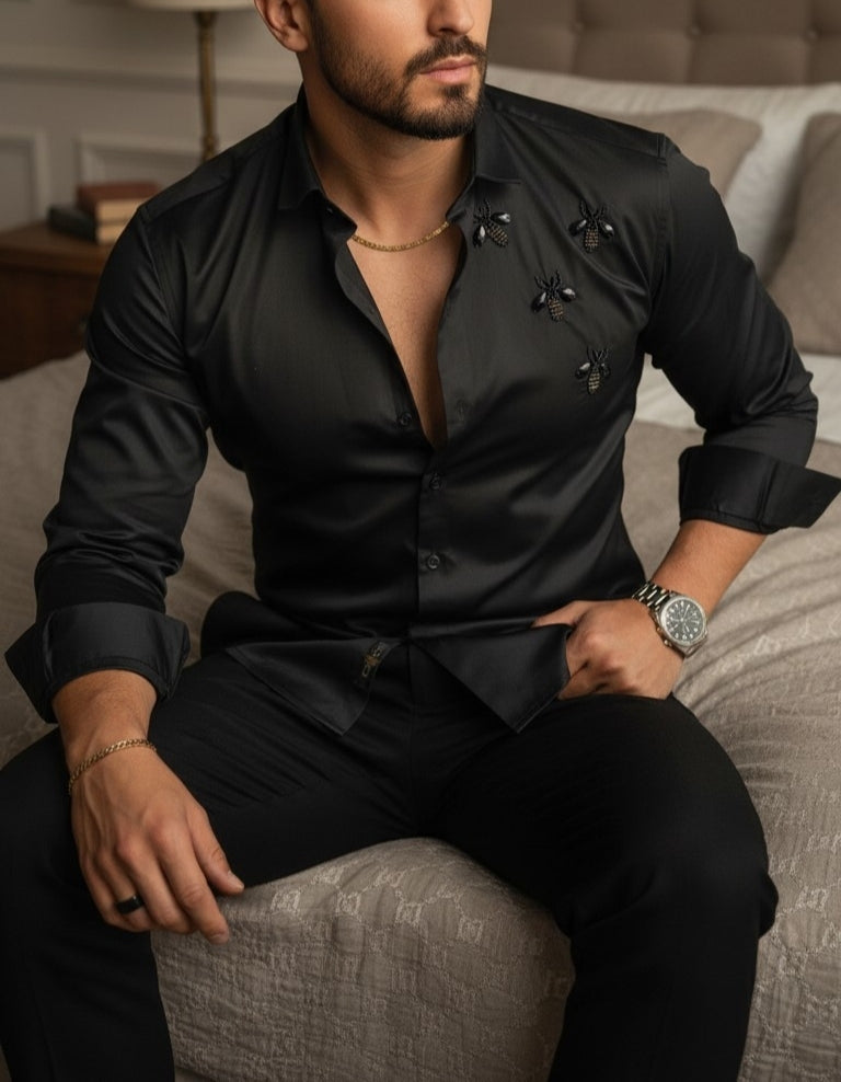 HAND EMBROIDERY SATIN COTTON SHIRT - SET OF 4 PCS ( M L XL XXL ) x Rs.595
