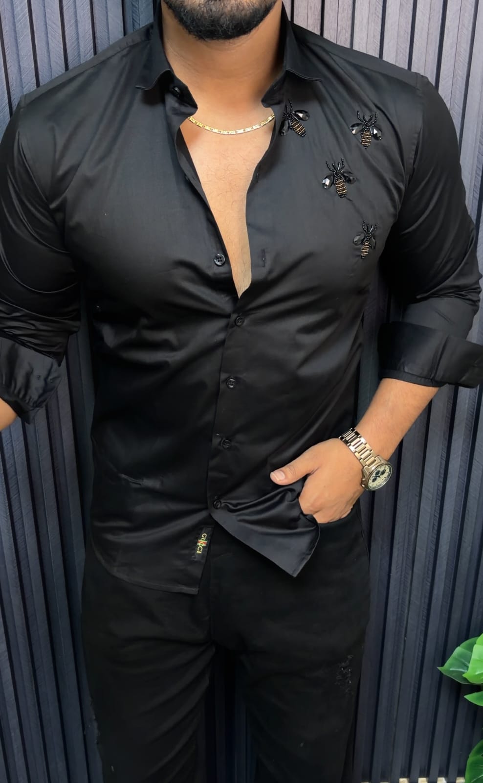 HAND EMBROIDERY SATIN COTTON SHIRT - SET OF 4 PCS ( M L XL XXL ) x Rs.595