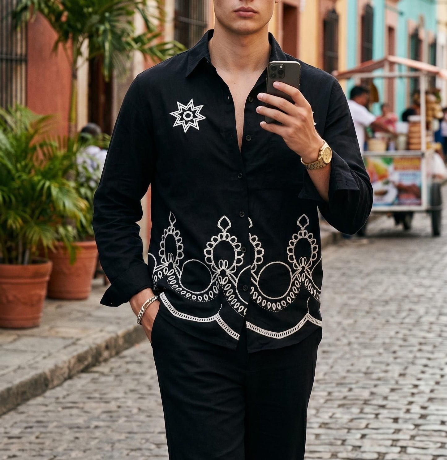 LINEN STARMEMBROIDERED SHIRT