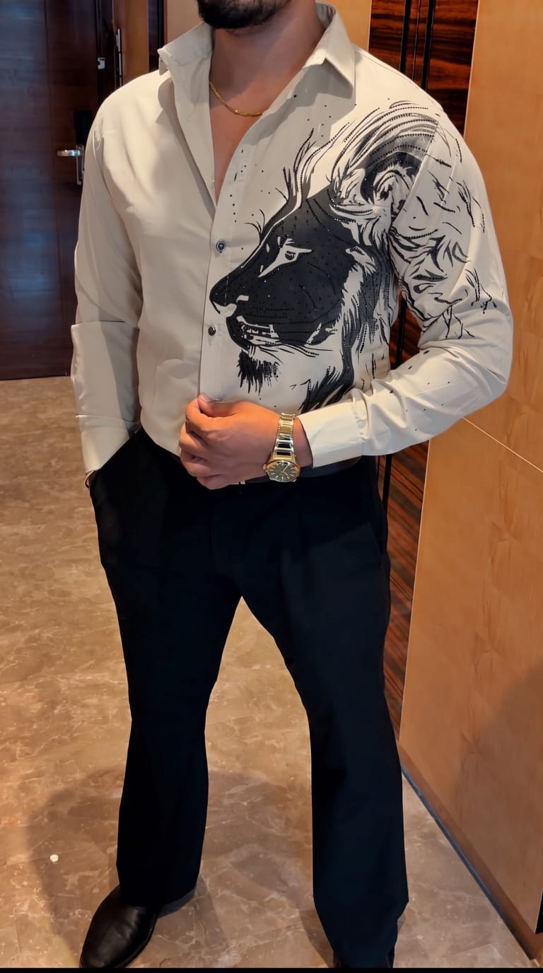 SIDE LION FACE JACQUARD JAPANESE SHIRT - SET OF 15 PCS ( M L XL )  x Rs. 795