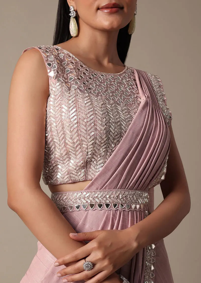 Chic Pink Saree With Ready Made Blouse Pehenawa