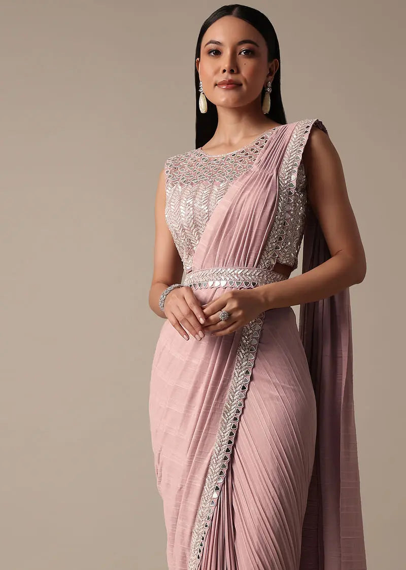 Chic Pink Saree With Ready Made Blouse Pehenawa