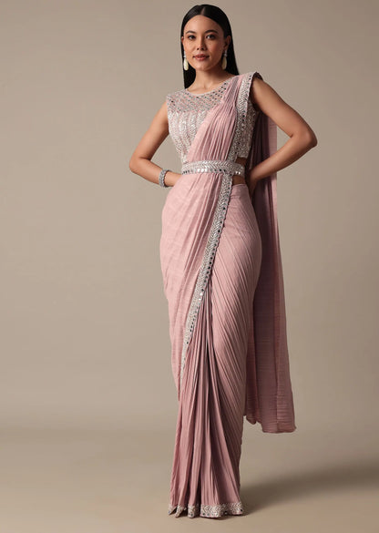 Chic Pink Saree With Ready Made Blouse Pehenawa