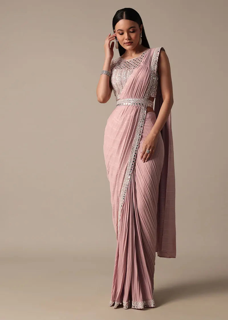 Chic Pink Saree With Ready Made Blouse Pehenawa